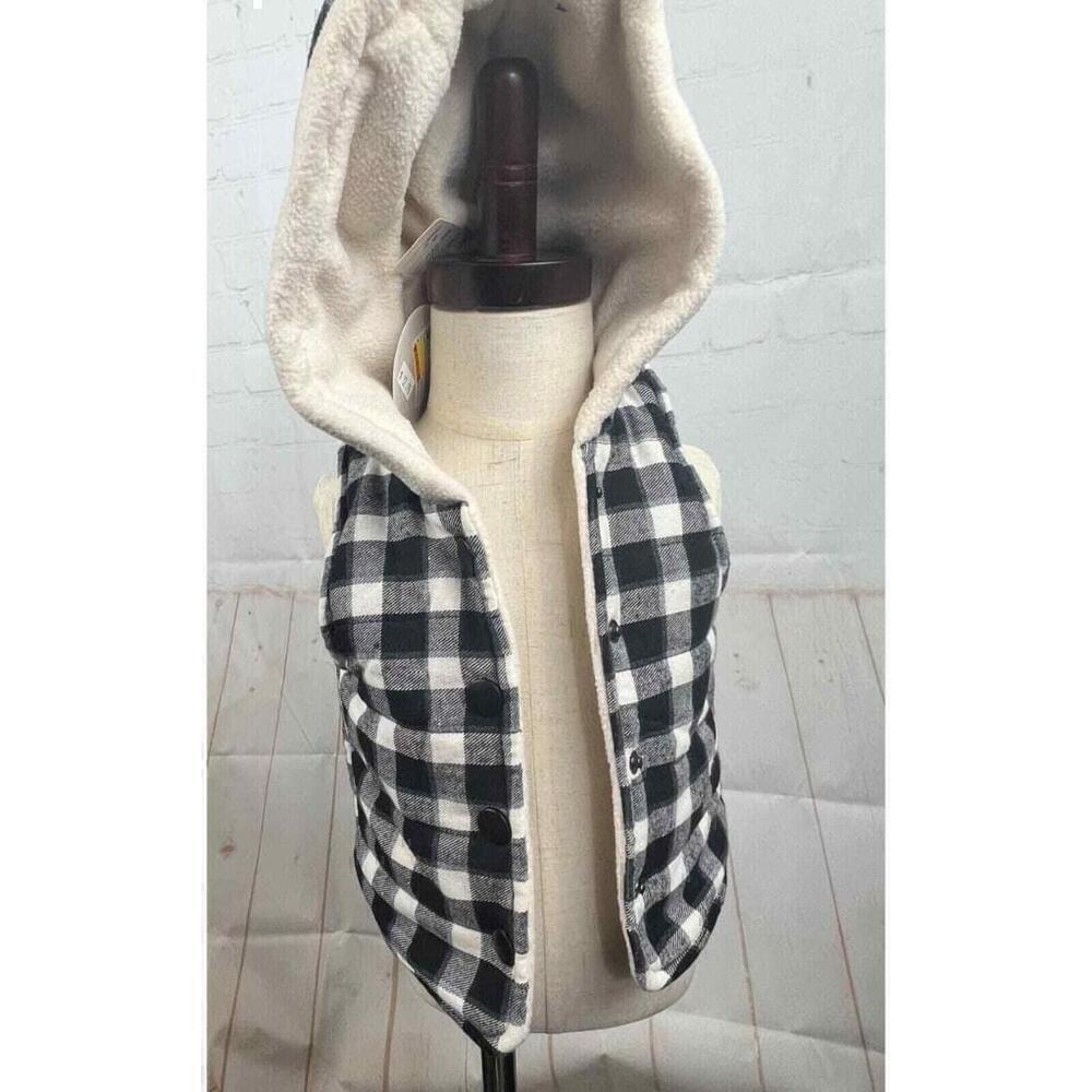Baby B.Boutique Winter Vest Plaid White/Black Button Up Hooded Coat One Size NWT